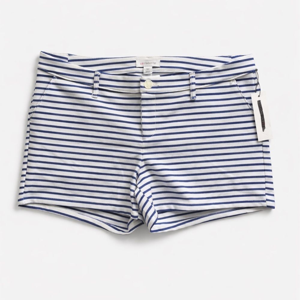NWT Liz Claiborne Blue & White Striped Shorts Size 16 Petite Nautical Summer